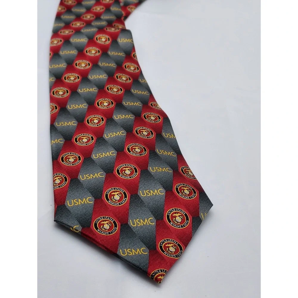 Eagles Wings USMC United States Marine Corps Red Grey Silk Necktie Military Tie